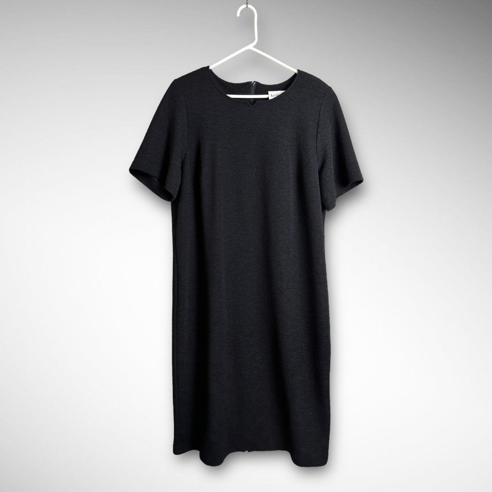 vintage 90s black crinkle midi dress by Leandra sz 14W plus size crepe shift